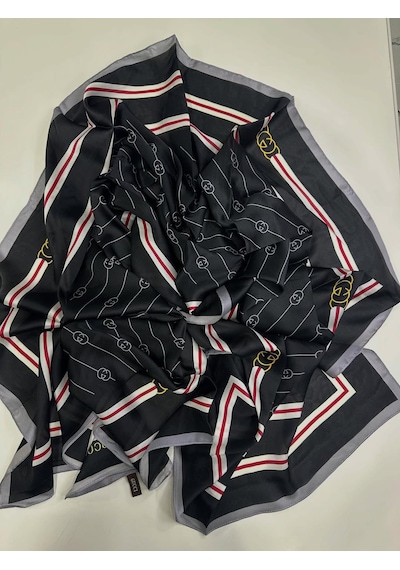 Miorel Scarfs G Tema Vual İpek Şal Halka Desen Silk Scarfs Fular Shawl Hijab Siyah