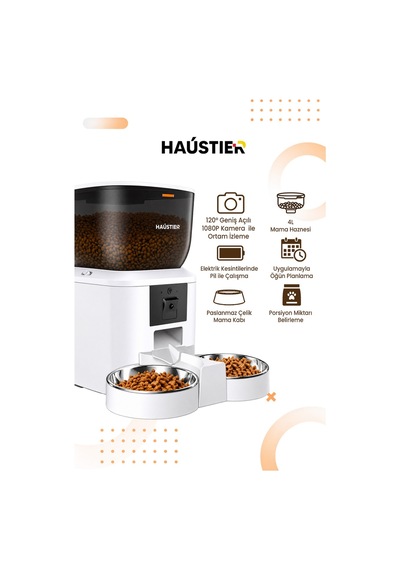 Qq029-dual Kameralı 1080p Gece Görüş, Akıllı Otomatik Kedi Mama Kabı, 2.4ghz/5ghz, 4lt, Metal Kase
