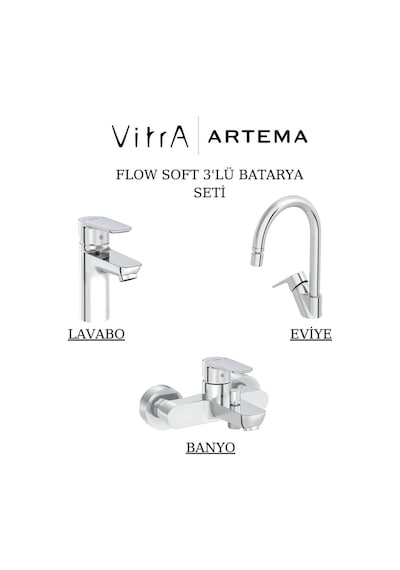 Artema Flow Soft Lavabo Banyo Eviye Bataryası 3'lü Set A42988-A42946-A43404 Krom