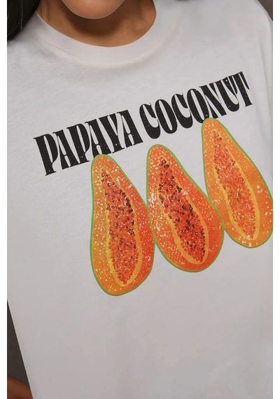 Hiccup Kadın %100 Pamuk Bisiklet Yaka Oversize Beyaz Baskılı T-shirt Balkabağı Portakalı