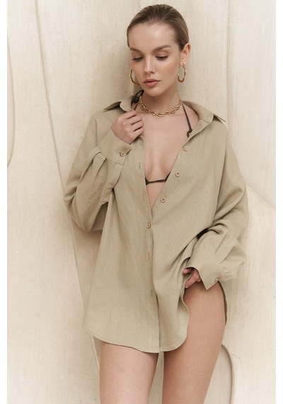 Mai Collection Mai Studios Co. Charlotte Bej Oversize Keten Gömlek Bej