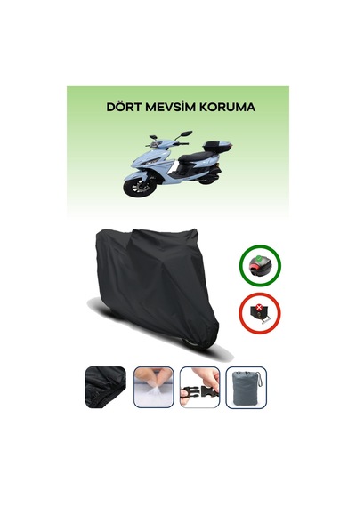 Siyah Arka Çanta Uyumlu Kral Motor Ares 125 Uyumlu Motosiklet Brandası Motor Örtüsü