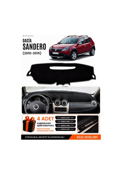 Dacıa Sandero 2010-2015 Uyumlu Torpido Koruma, Torpido Örtüsü, Torpido Kılıfı - Siyah Gri