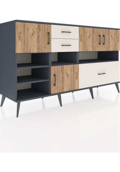 Kronos Konsol 7 Raflı 3 Çekmeceli 4 Kapaklı 176x59x99 Antrasit-ça Antrasit-çam/aytaşı