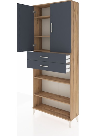 Arges Dolap 5 Raflı 2 Çekmeceli 2 Kapaklı 88x30x221 Çam-antrasit Atlas Çam