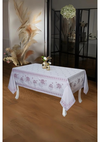 Nilüfer Lüx Jakar Kumaş Mor Masa Örtüsü Dikdörtgen 160x220 Cm - 439 Çok Renkli
