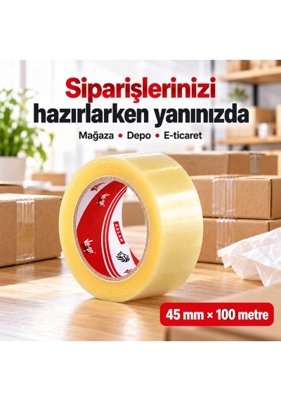 Vege Aslan Koli Bandı 45 Mm X 100 Mt 12 Li Paket Sentetik Kauçuk Tutkallı 12 Adet
