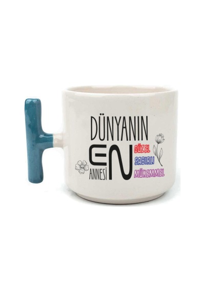 Dünyanın En Annesi Baskılı Mavi Kulplu T Kupa