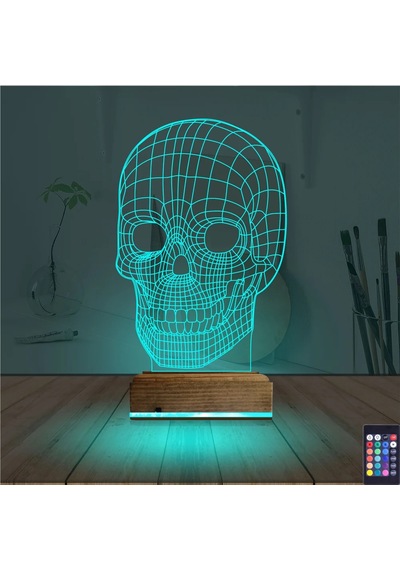 Luvivia Kuru Kafa İskelet 3d Lamba - Masa Gece Lambası Şeffaf