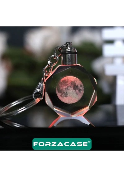 3d Kristal Dolunay Tasarımlı Renkli Işıklı Anahtarlık - Fc960