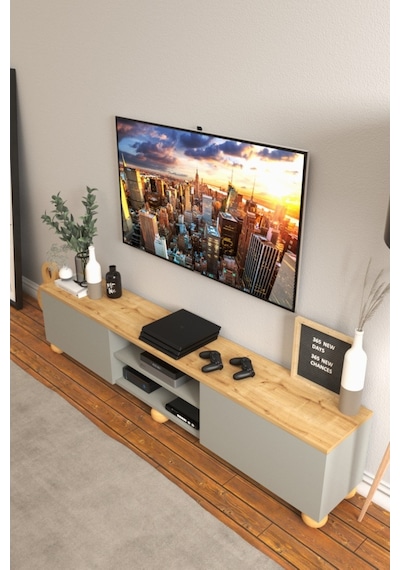 B3 Concept Nort Serisi Koyu Gri & Safir Meşe 2 Kapaklı Tv Ünitesi