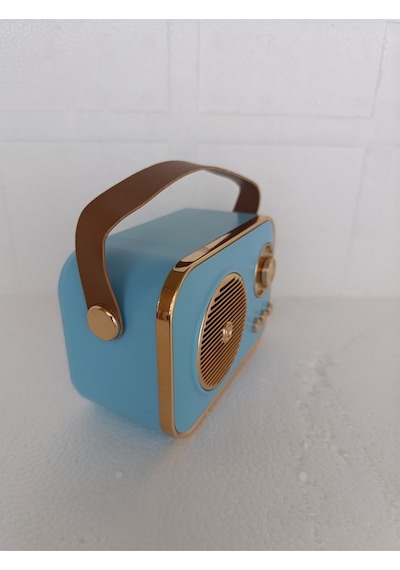 Nostaljik Retro Radio Parlak Kaplama Bluetooth Bağlantılı Hoparlör - Mavi- Tek Ebat