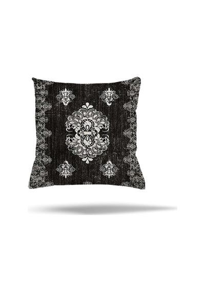 Osmanlı Göbek Desen Gizli Fermuarlı Yastık Kılıfı Kırlent Kılıfı Koltuk Yastık Kılıfı Koyu Gri 45 X 45 Diğer