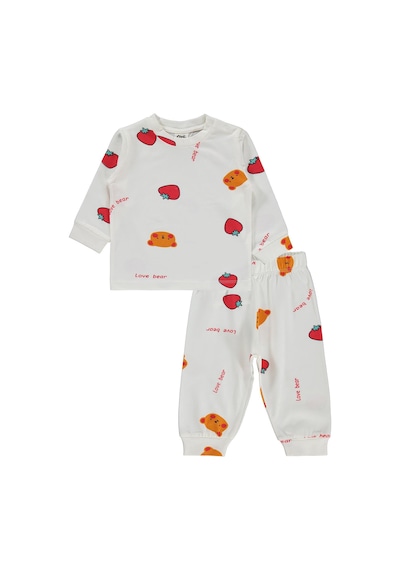 Civil Baby Ayı Çilek Empirme 6-18 Ay Pijama Takımı - Ekru