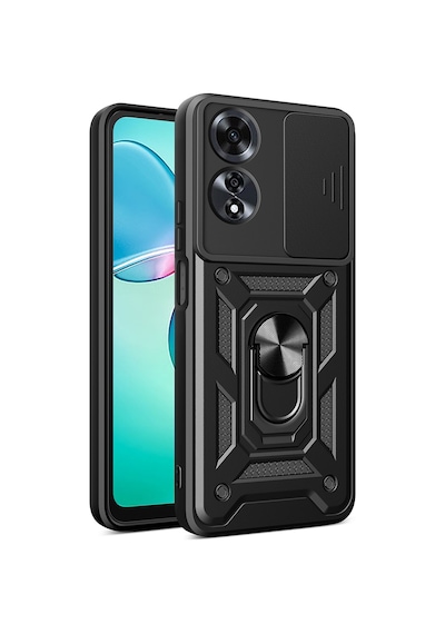 Zore Oppo A60 Uyumlu Magnetik Standlı Kamera Korumalı Nvth Sürgülü Vega Kapak-siyah