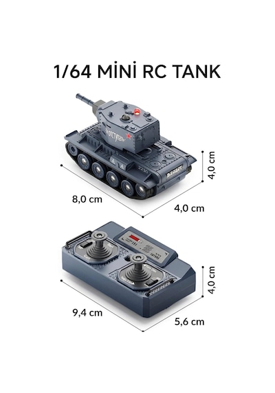 1:64 Rc Mini Tank Seti - Kızılötesi Savaş Özellikli 2'li Sesli Ve Işıklı Uzaktan Kumandalı Tank
