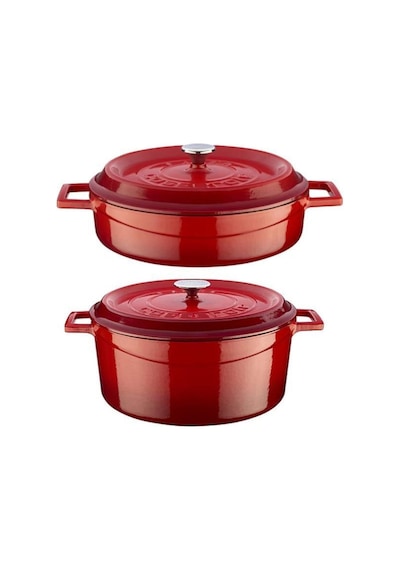 Trendy Döküm 2 Li Tencere Set 28cm Derin Basık Kırmızı Kırmızı