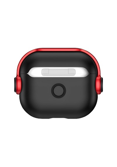 Airpods 4 Uyumlu Djpods Sert Malzemeli Dayanıklı Koruyucu Kilitli Kapak Askı Aparatlı Kılıf Siyah - Kırmızı