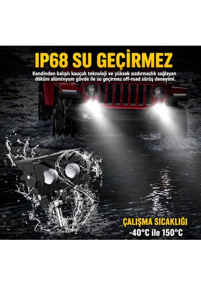 2 Adet Mini Led Spot Sis Farı Beyaz + Amber Çift Renk Lensli Ip68 Su Geçirmez Motosiklet Farı
