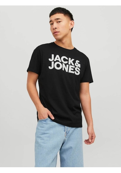 Jack & Jones Jjecorp Logo Tee S Siyah - Beyaz Erkek T-shirt 12151955 Siyah - Beyaz