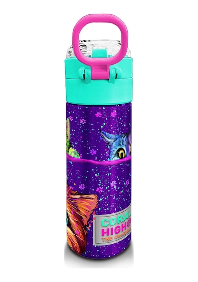 Coral High Kids Mor Pembe Kedi Desenli Pipetli Ve Direkt İçim Çelik Termos 500 Ml 31939 Mor - Açık Pembe