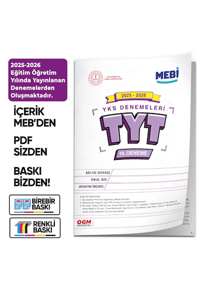 2026 Ösym Yks-tyt Meb Online Türkiye Geneli 10. Deneme Büyük Boy Renkli Baskı Ücreti