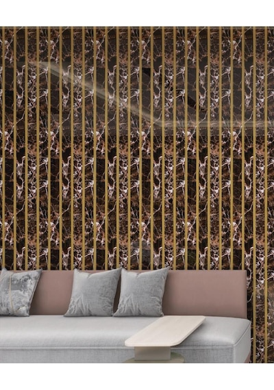 120cmx300cm Tek Parça Yapışkanlı Rulo Gold Çizgili Mermer Desenli Duvar Paneli Kağıdı Beykent Qm0134