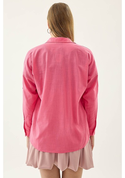 Vitrin Basic Oversize Önden Cepli Gömlek Fuşya