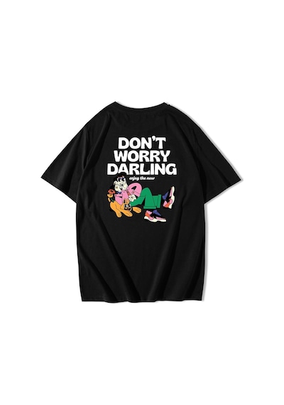 Brz Collection Unisex Oversize Don't Worry Arka Baskılı T-shirt-siyah Siyah