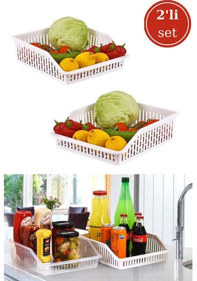 2 Adet Buzdolabı Düzenleyici, Çok Amaçlı Dolap Içi Organizer Sepet Geniş 2 Li Set Plastik 25 X 25 Be Diğer