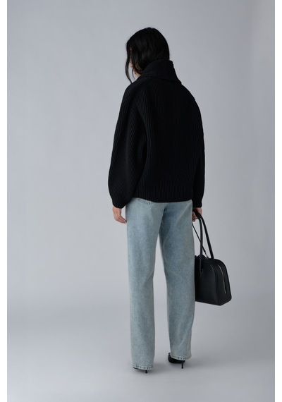Suud Collection Siyah Mana Oversize Yün Triko Hırka