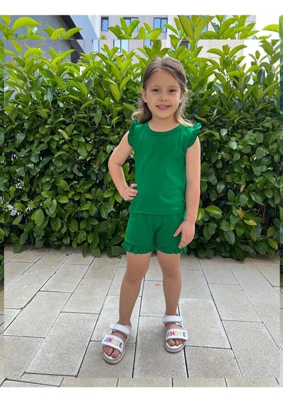My Kids Wear Fırfırlı Kız Çocuk Şort Takım KREM