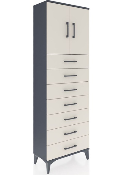 Arges Dolap 2 Raflı 7 Çekmeceli 2 Kapaklı 60x30x182 Antrasit-... Antrasit