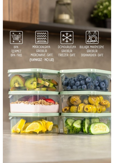 Vienev 6lı 350 Ml Buzdolabı Dondurucu Organizer Mikrodalga Ve Difrize Uygun Saklama Kabı Mint
