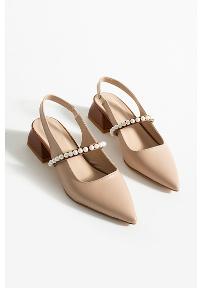 Duxal Shoes Lucia Kadın İnci Detaylı Şık Babet - Topuklu Ayakkabı Bej