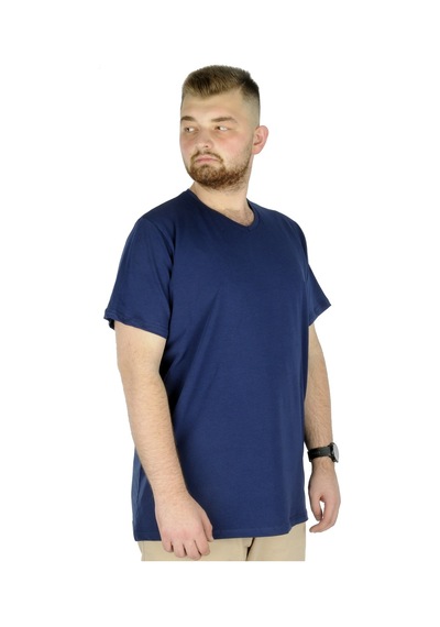 Mode Xl Büyük Beden T-Shirt V Yaka Likralı 20150 Indigo 001