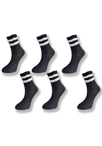 Silk Step 6'lı Paket , Siyah Zemin Üzerine Beyaz Çemberli Günlük Kolej - Tenis Çorabı Asorti̇