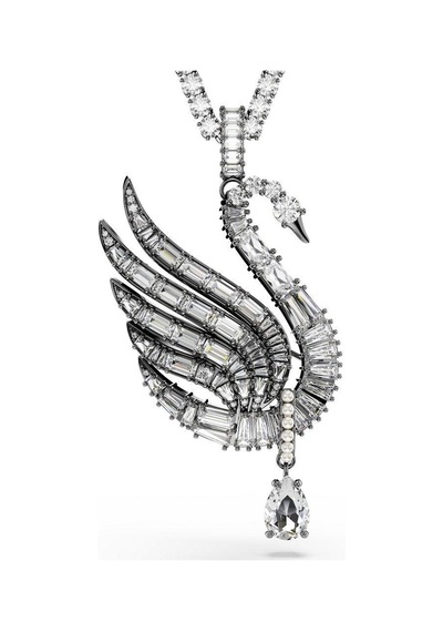 5723411 Swan Vienna Pendant And Brooch, Swan, White, Ruthenium Plated Çok Renkli