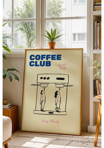 Coffee Club Kahve Köşesi Poster Tablo Ahşap Çerçeveli 33 X 48