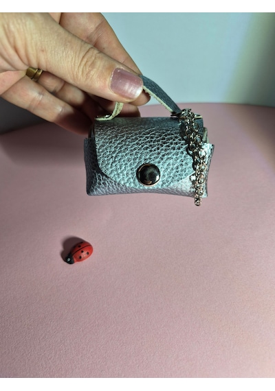 Gogo Charm Çanta Aksesuarı Mini Çanta Hakiki Deri Açık Mavi