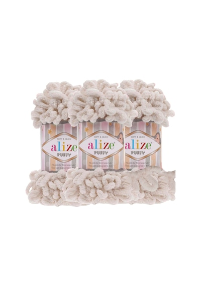 Puffy 3 Lü Paket El Örgü İpi - Şişsiz 100g X 3 Adet Renk No: 599 - Fil Dişi