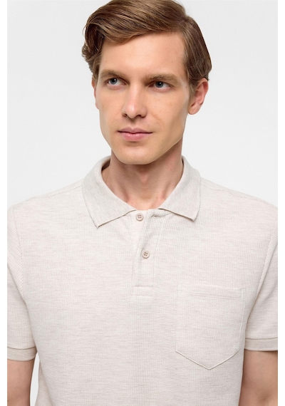 Süvari Bej Regular Armürlü Polo Yaka Tişört-37403 Bej