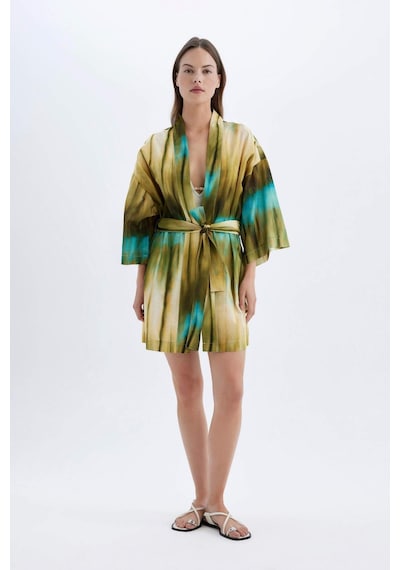 DeFacto Desenli Pamuklu Kimono-Fall in Love D0453AX24SMKH452 Haki