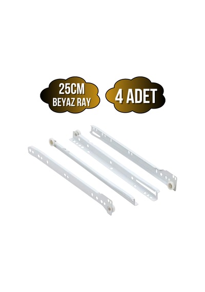 Beyaz Metal Çekmece Rayı Tekerlekli Mobilya Dolap Çekmece Rayı Beyaz 25cm 4 Takım Metal Çok Renkli