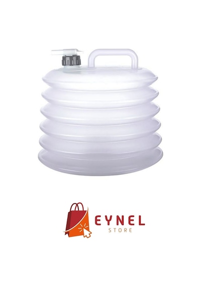 Eynel 10 Lt Katlanabilir Musluklu Su Bidonu, Akordiyon Damacana Çeşmeli Su Torbası Plastik Piknik Kamp Beyaz