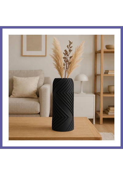 Bezos 3d Baskı Vector Vazo - Geometrik Çizgili Dekoratif Vazo-siyah Nıda