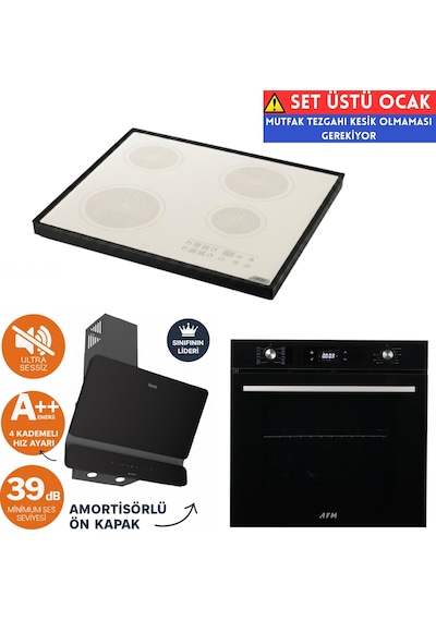 Afm Tech Ve Ferre A5 Sessiz Vitro Elektrikli Siyah D080-SA + FC-07 + FM7700 Ankastre Set
