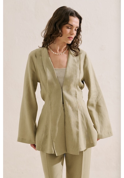 Manuka Keten Pileli Kimono Ceket Taş Ss26ckt00016-0225