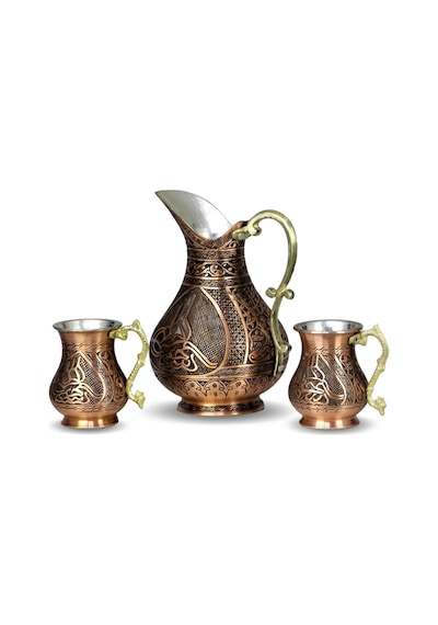 Tuğralı 1 Mm Kalın Bakır Sürahi ve Maşraba Takımı