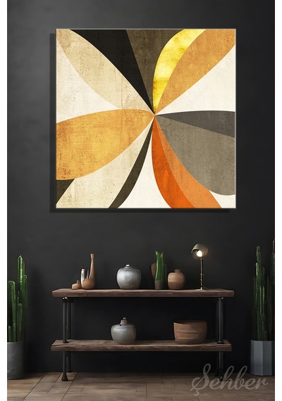 Sarı Hardal Kiremit Gri Tonlarda Dairesel Geometrik Formlar Modern Soyut Kare Kanvas Tablo 4076 Çok Renkli